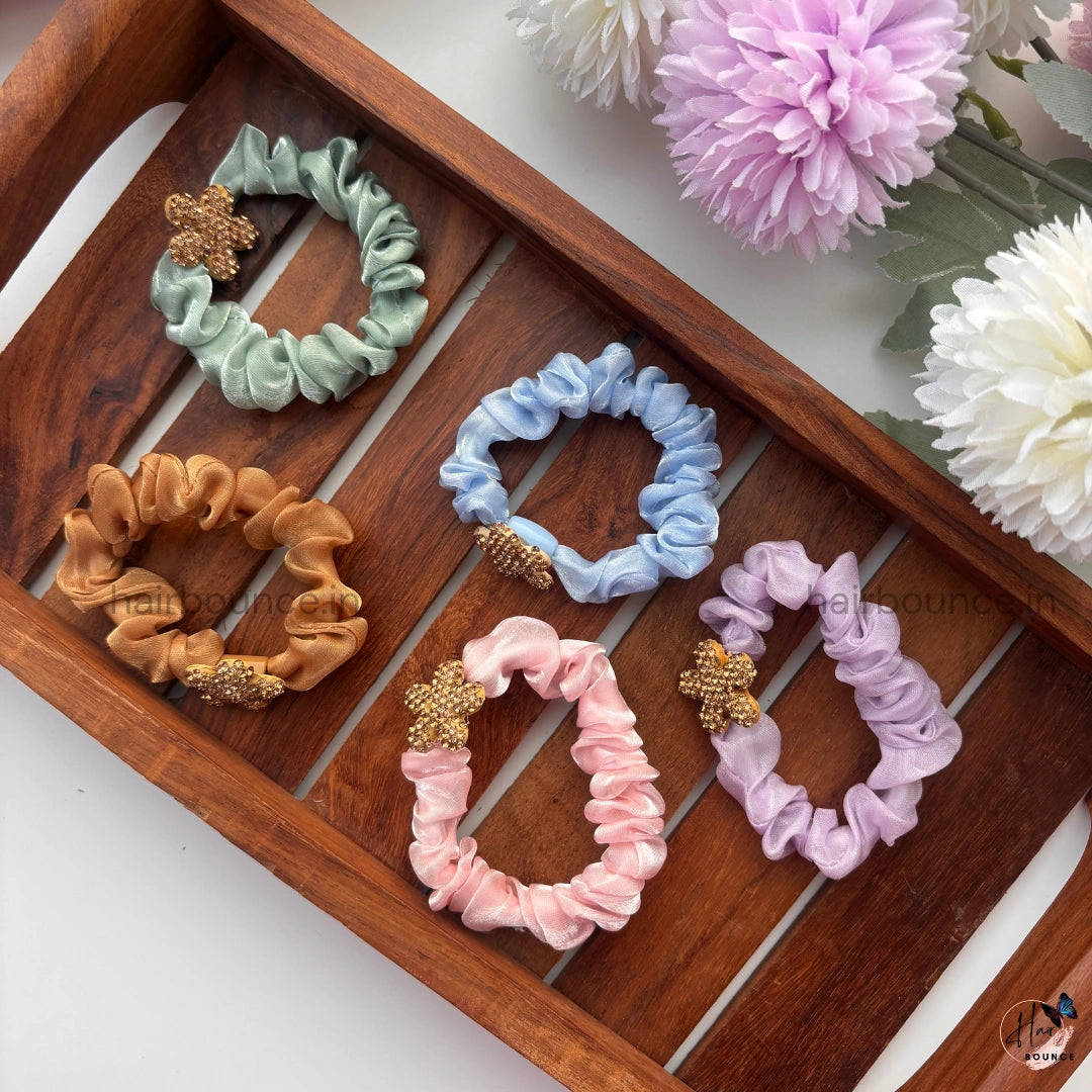 Golden Bloom Satin Scrunchie