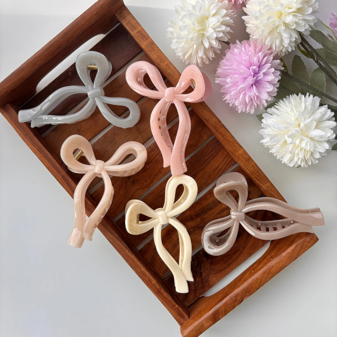 Pastel Elegance Bow Hair Claw - Premium Acrylic Large