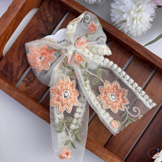Floral Embroidered Lace Bow Hair Clip
