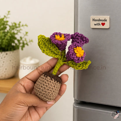 Handmade Crochet Flower Pot Fridge Magnet | Cute Floral Refrigerator Magnet & Home Decor