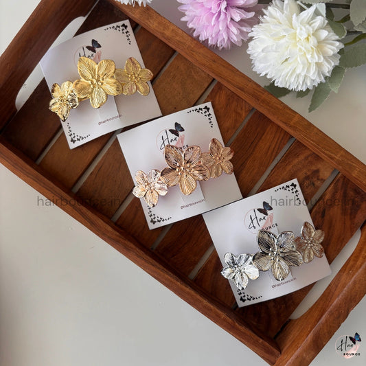 Luxe Bloom Metal Flower Hair Clip – Premium Finish