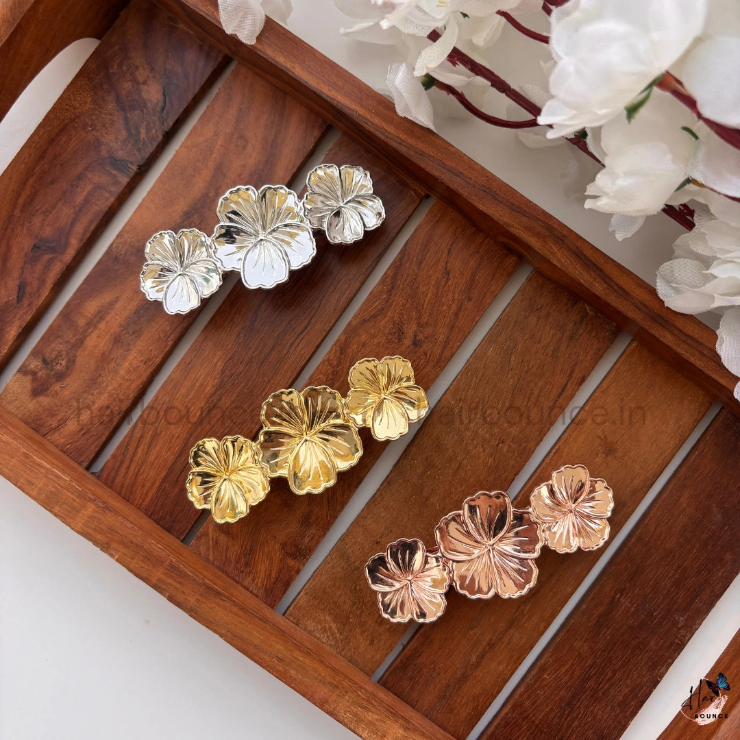 Lustre Bloom Metallic Floral Center Hair Clip