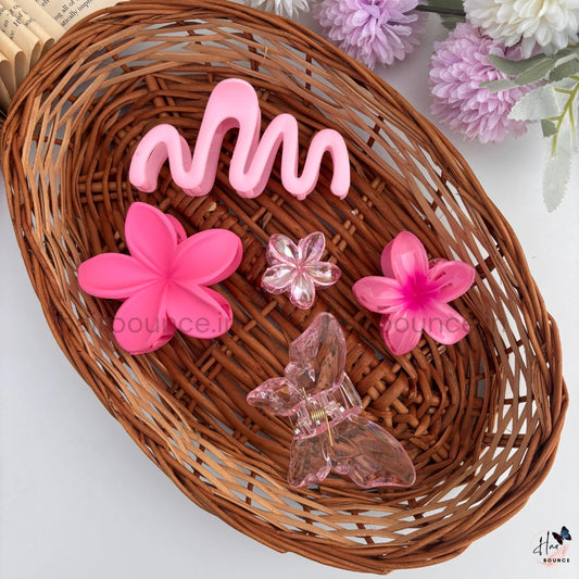 Pink Blossom Hair Claw Gift Set – Pack of 5