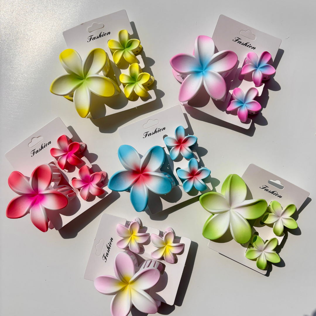 Soft Matte Plumeria Flower Hair Claw – Set of 3 (1 Large + 2 Small)