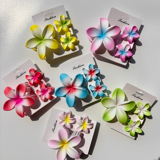 Soft Matte Plumeria Flower Hair Claw – Set of 3 (1 Large + 2 Small)