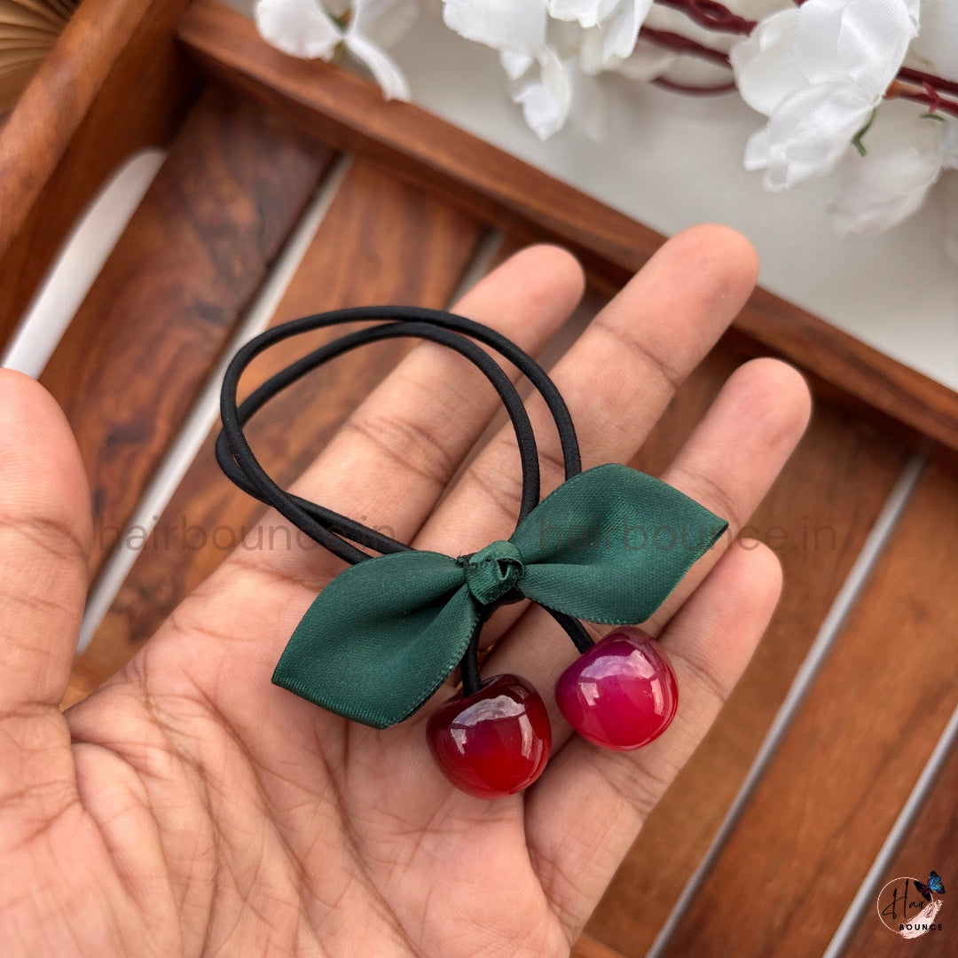 Cherry Bow Ponytail Holder