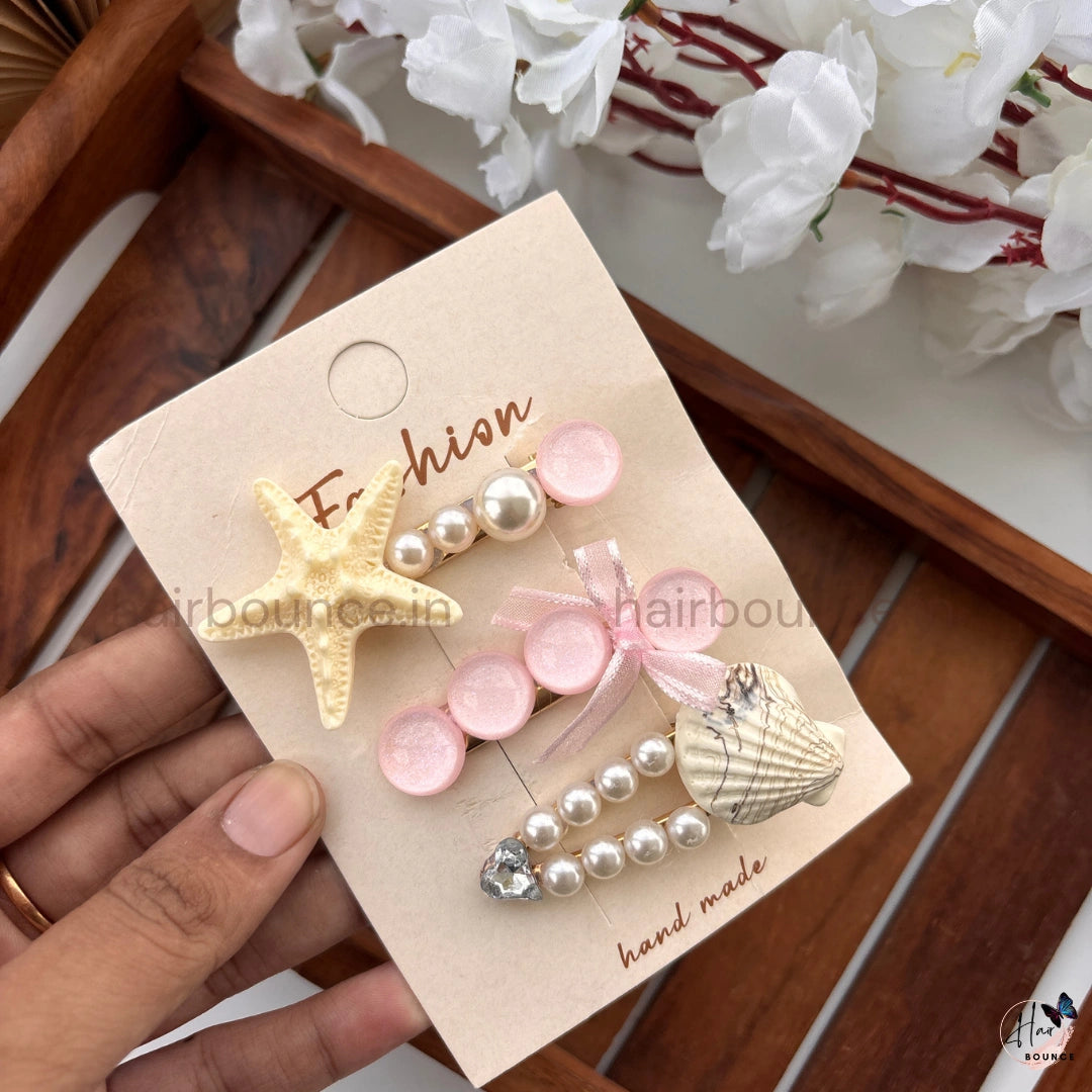Ocean Pearl Starfish Hair Clip Set – Pack of 3