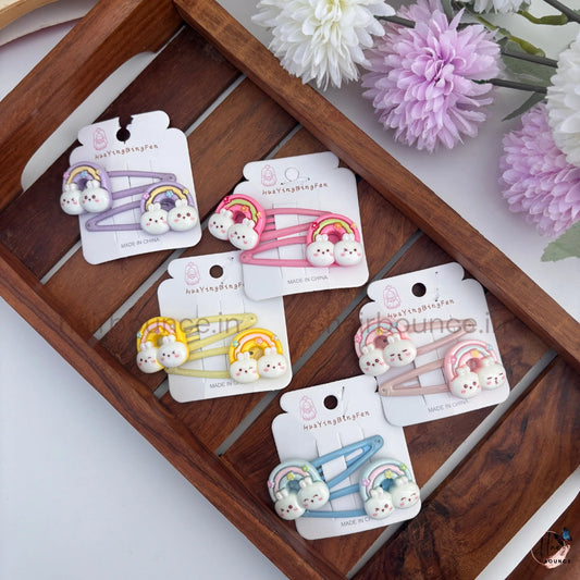 Rainbow Bunny Kids Snap Hair Clips
