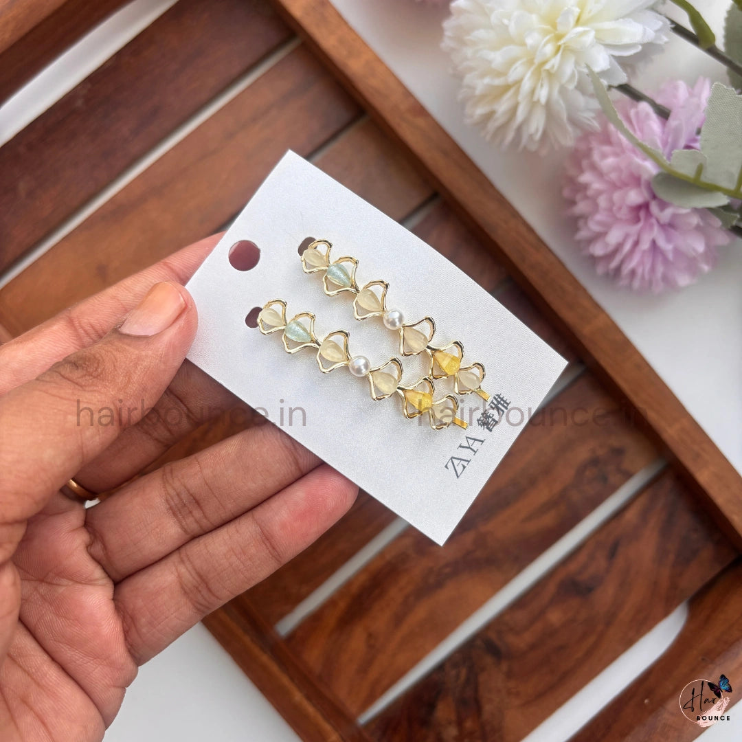 Golden Butterfly Pearl Drop Hair Pins
