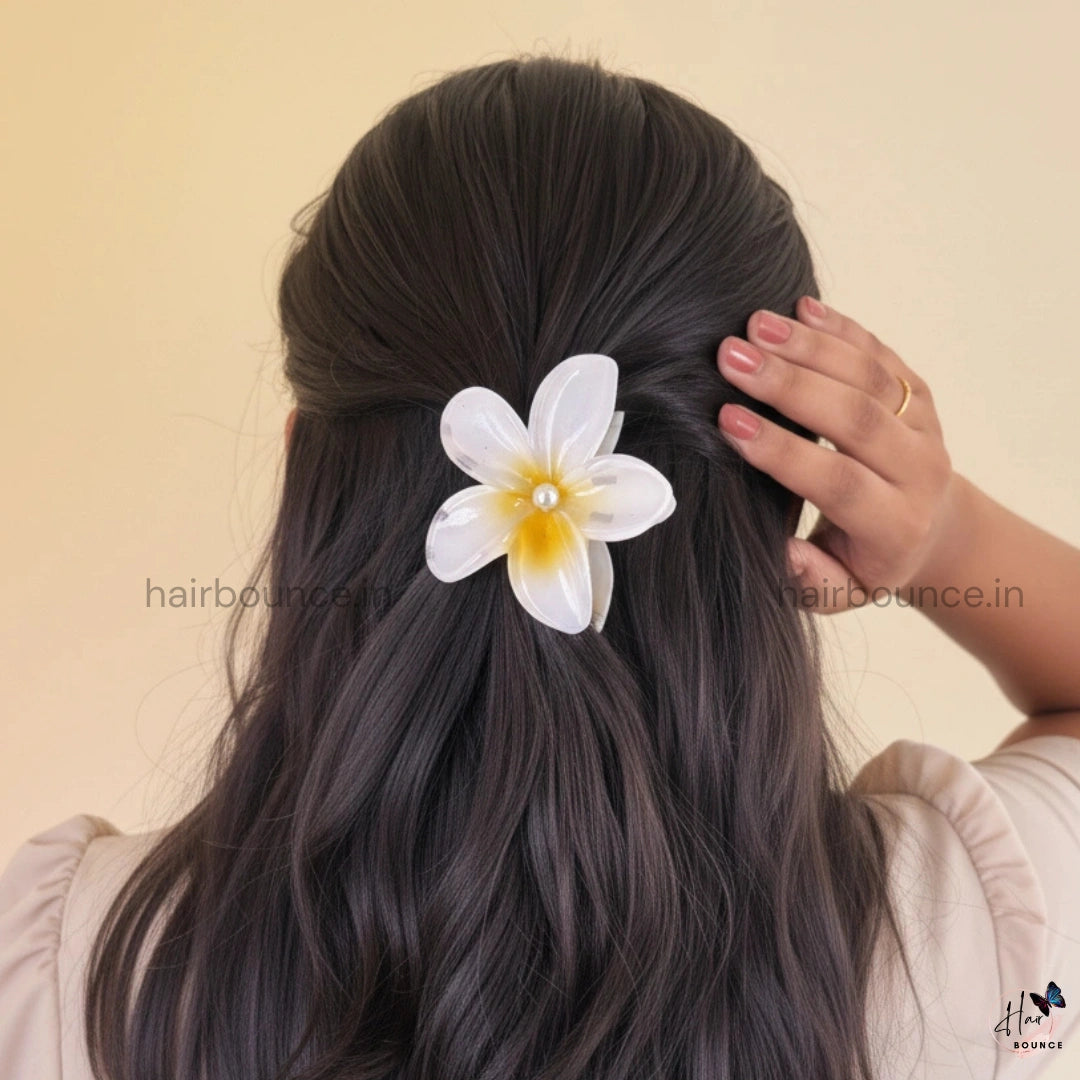 Shinny Pearl Flower Hair Claw - Large