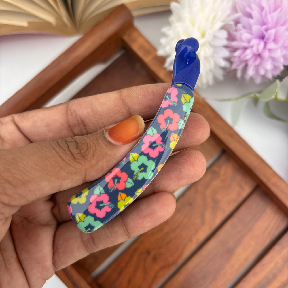 Flower Printed Lock Banana Clip - Medium