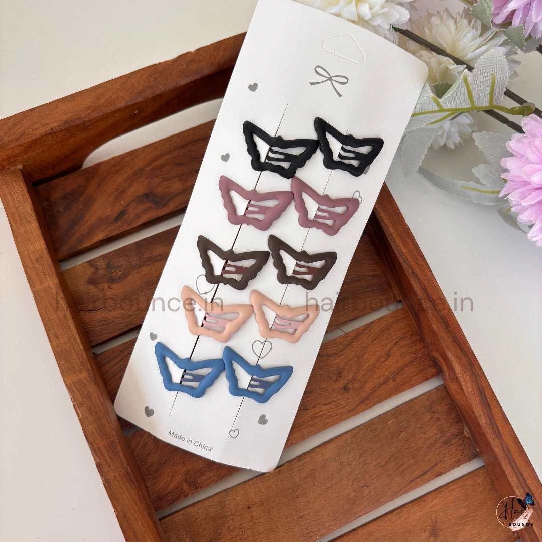 Butterfly Shape Hair Clips – Matte Snap Tic Tac Pins (Pack of 10) for Girls & Women