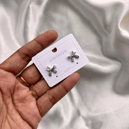 Silver Bow Crystal Studs