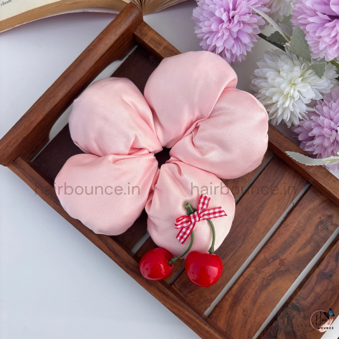 Oversized Cherry Blossom Satin Scrunchie for Women & Girls | Soft Hair Tie