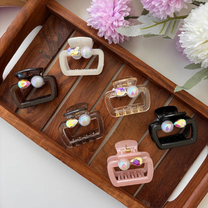 Crystal Pearl Rectangle Hair Claw – Medium