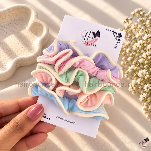 Pastel Ruffle Edge Fabric Hair Scrunchies for Women & Girls