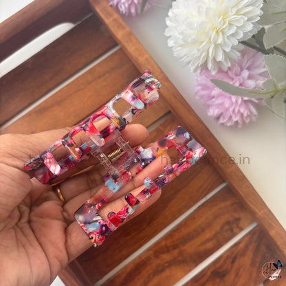 Marble Luxe Rectangle Hair Claw – Large