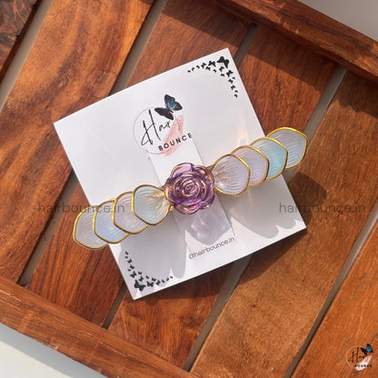 Lavender Rose Pearl Leaf Barrette Hair Clip