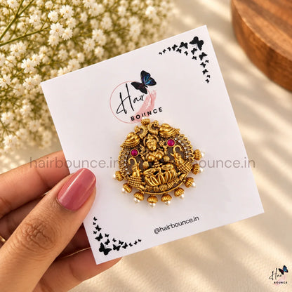 Divine Lakshmi Peacock Temple Hair Clip with Pearls