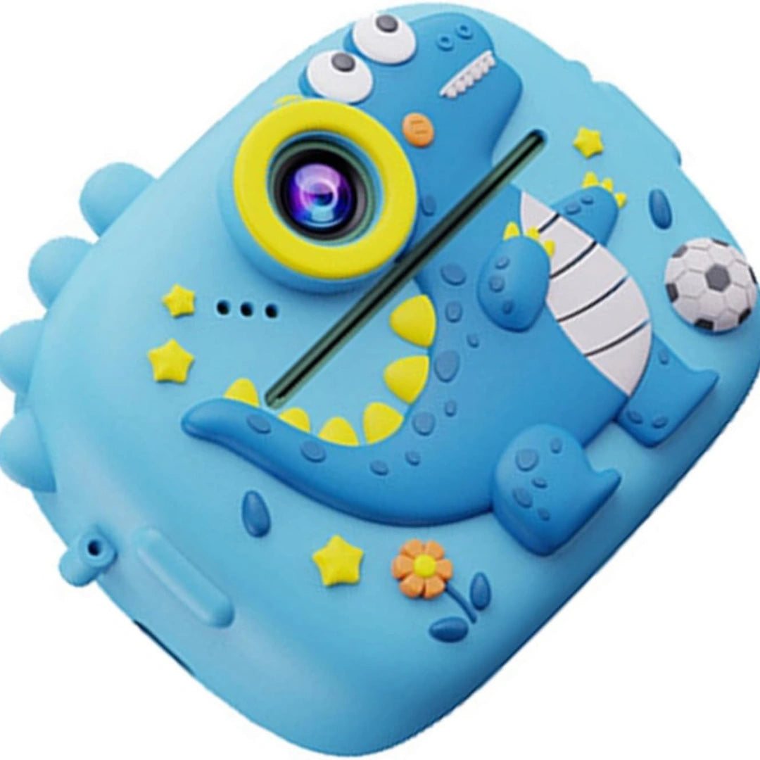 Cute Little Dinosaur Shape Instant Print Camera, 1080P HD Dual-Lens Camera Instant Print, Comes with 3 Rolls of Printing Paper, 6 Colored Pens, Rechargeable Battery, Ideal Gift for 3-14 Year Old Boys And Girls