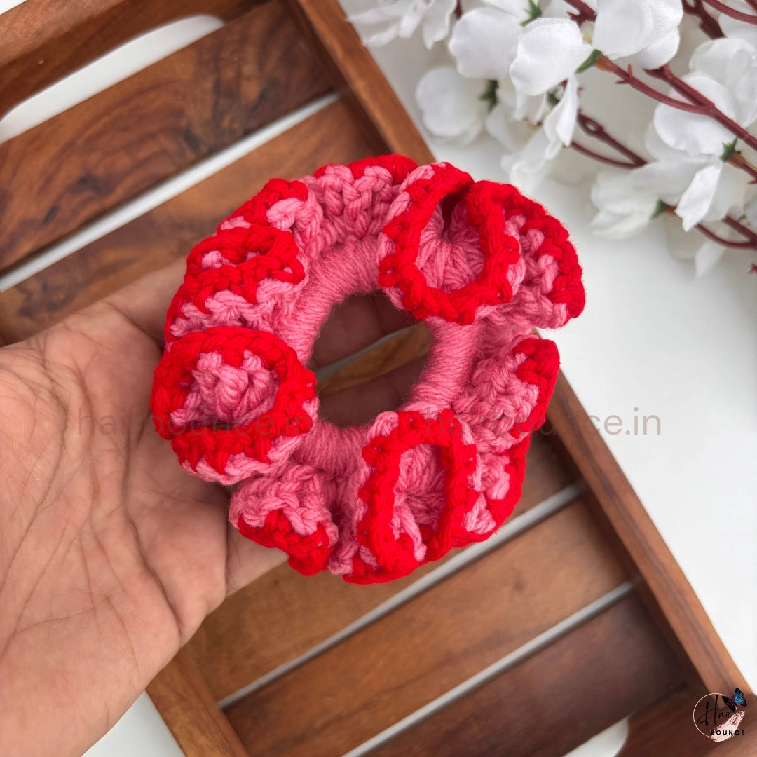 Handmade Crochet Ruffle Scrunchie – Soft Knitted Hair Scrunchie for Girls & Women