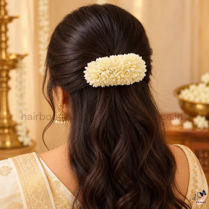 Traditional Mullai Poo Floral Center Hair Clip – Ivory White