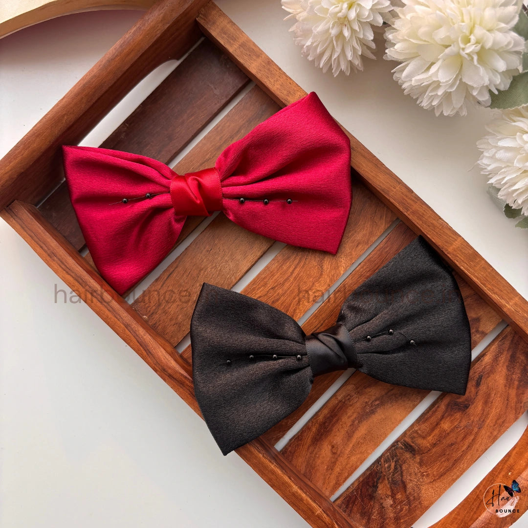 Embellished Satin Bow Hair Clip