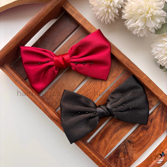 Embellished Satin Bow Hair Clip