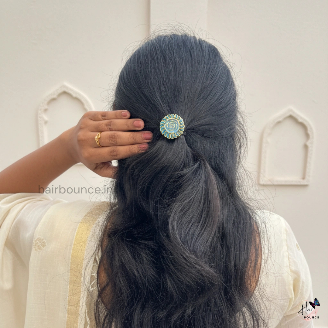 Blue Petal Spiral Hair Tie