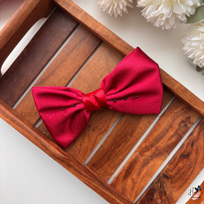 Embellished Satin Bow Hair Clip