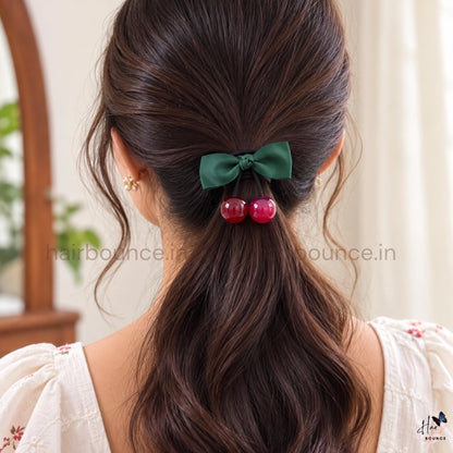 Cherry Bow Ponytail Holder
