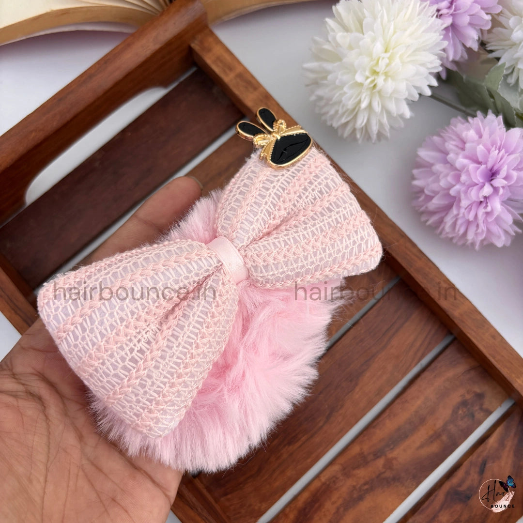 Luxe Fur Bow Scrunchie with Bunny Charm – Available in 6 Colours