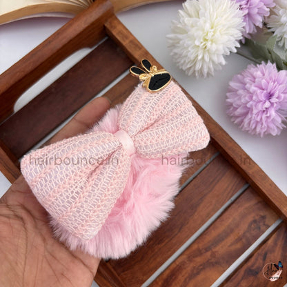 Luxe Fur Bow Scrunchie with Bunny Charm – Available in 6 Colours