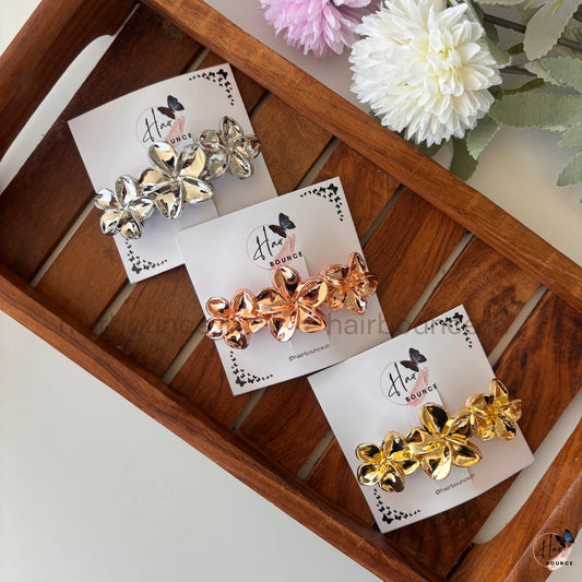 Celeste Bloom Metallic Floral Hair Barrette – Luxe Shine Collection