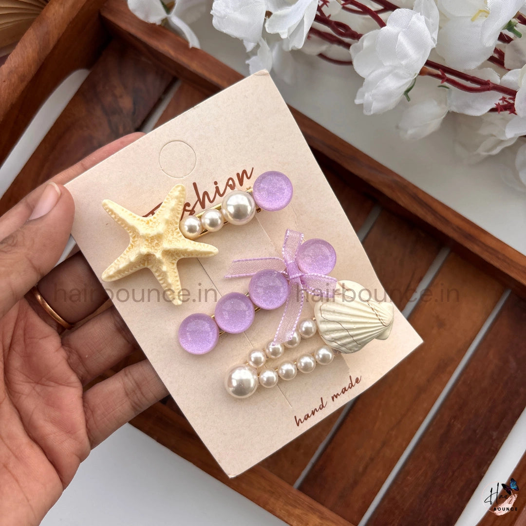 Ocean Pearl Starfish Hair Clip Set – Pack of 3