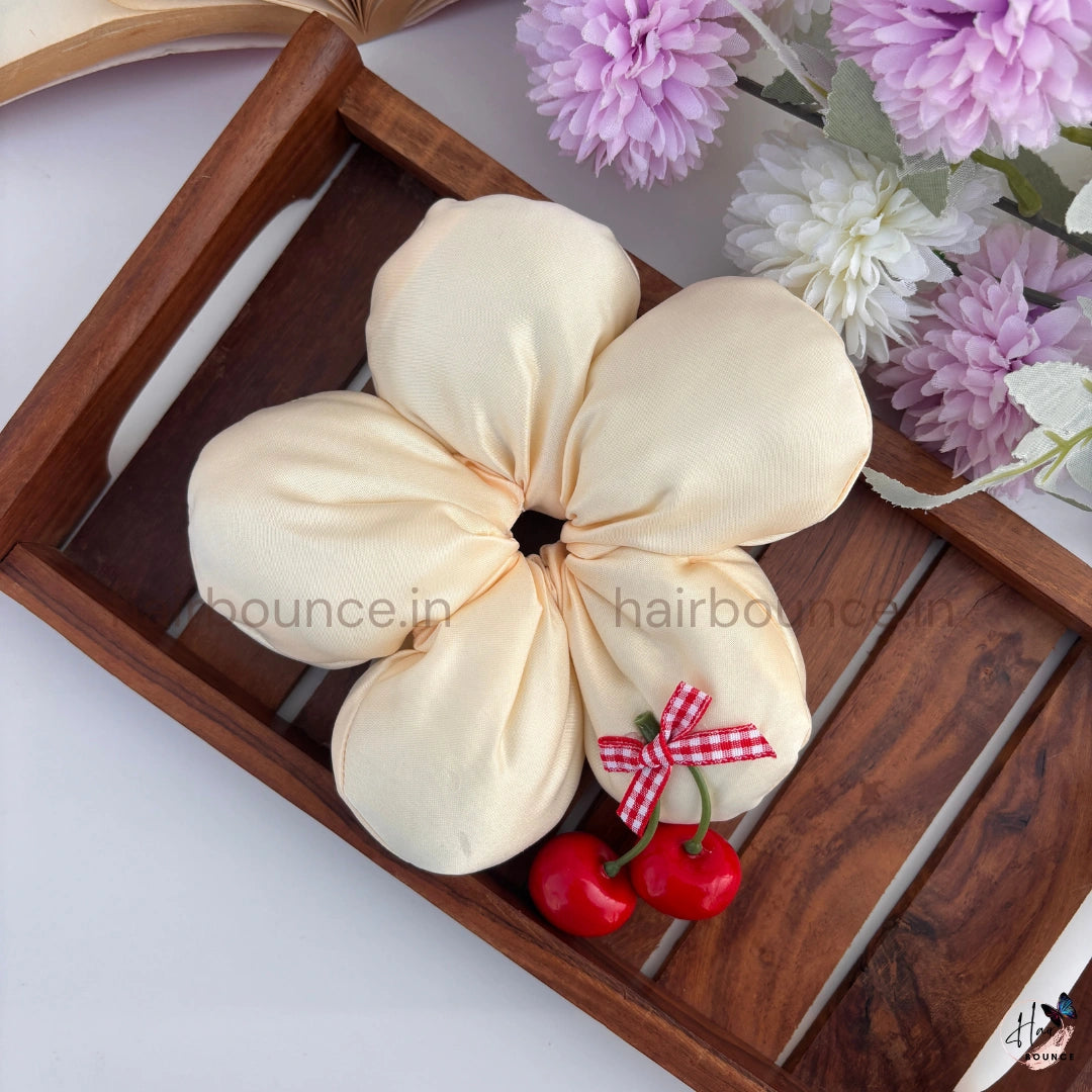 Oversized Cherry Blossom Satin Scrunchie for Women & Girls | Soft Hair Tie