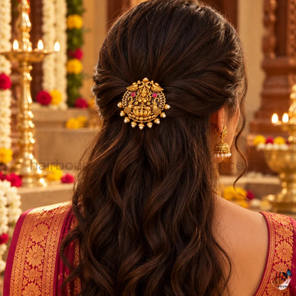 Divine Lakshmi Peacock Temple Hair Clip with Pearls