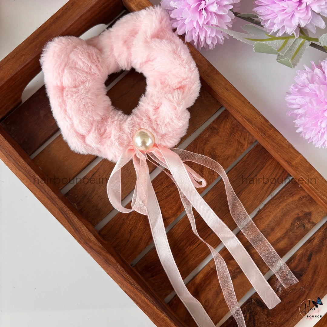 Pearl Ribbon Plush Scrunchies – Elegant, Soft & Stylish!