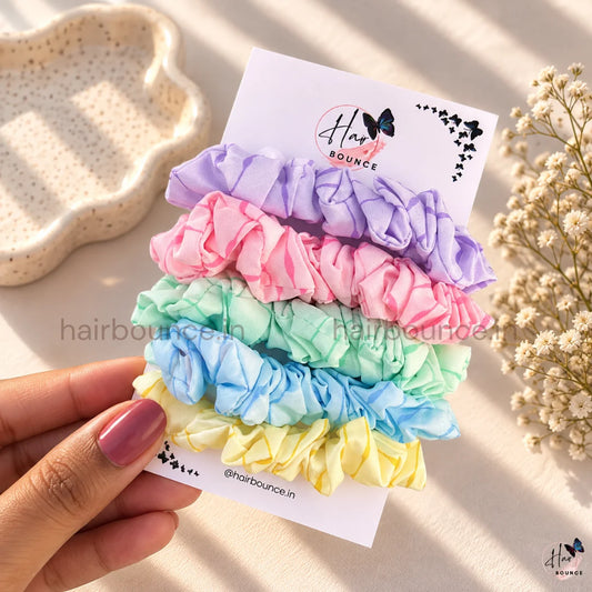 Pastel Marble Print Fabric Hair Scrunchies for Women & Girls