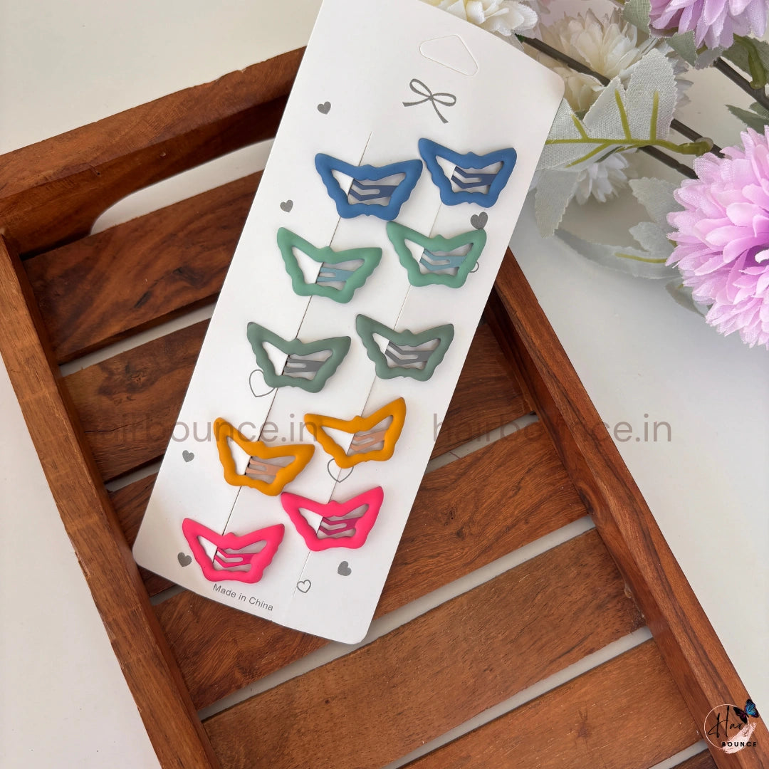 Butterfly Shape Hair Clips – Matte Snap Tic Tac Pins (Pack of 10) for Girls & Women