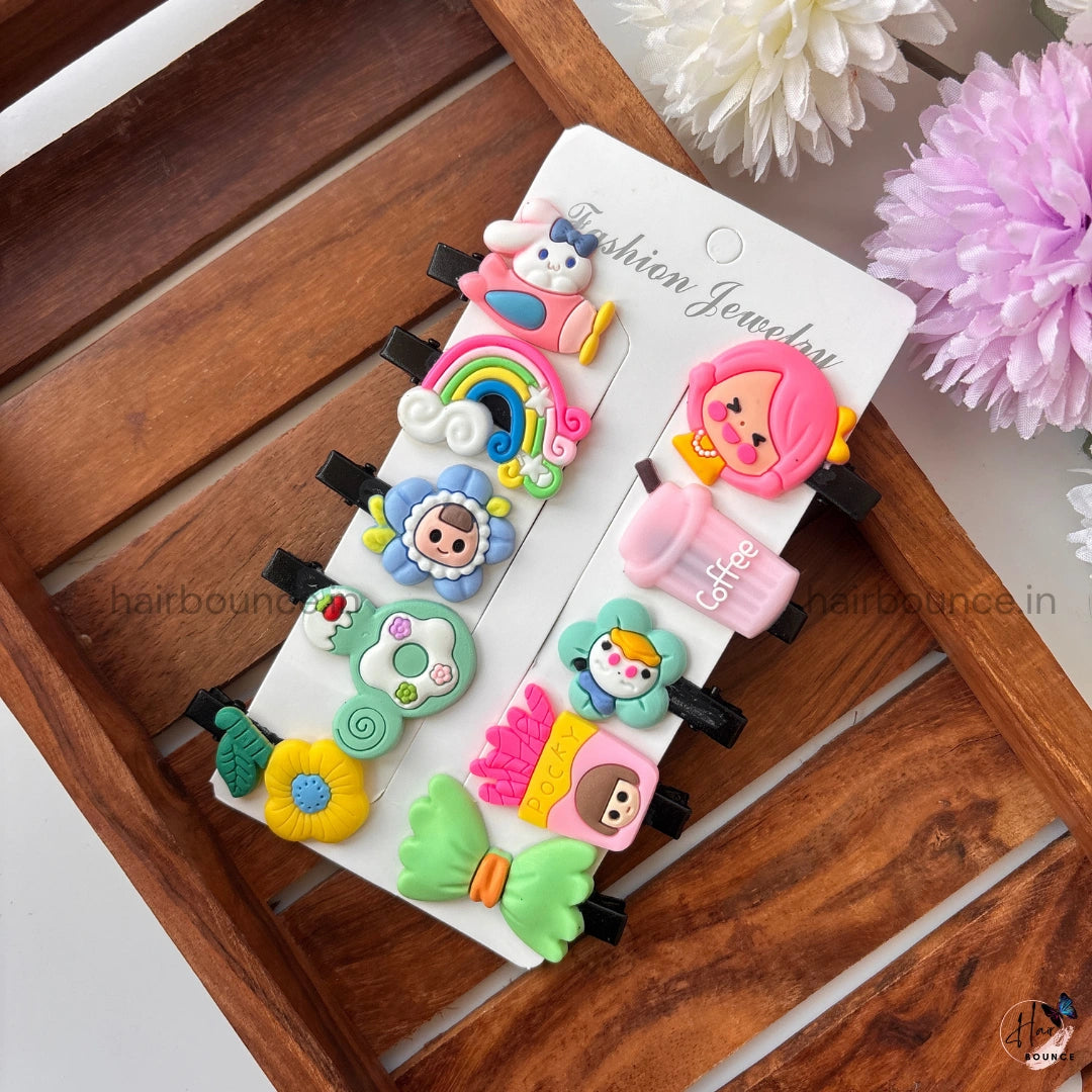 Cute Floral & Cartoon Hair Clip Set for Kids