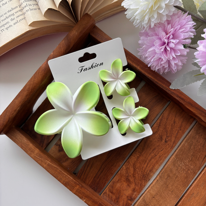 Soft Matte Plumeria Flower Hair Claw – Set of 3 (1 Large + 2 Small)