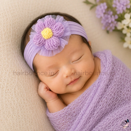 Bloom Bliss Crochet Flower Newborn Baby Nylon Headband