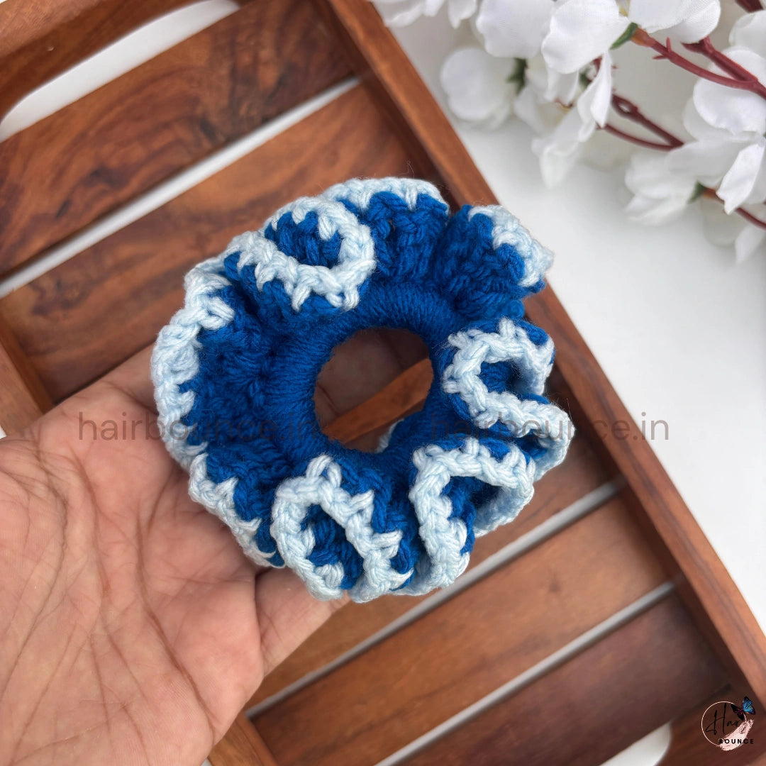 Handmade Crochet Ruffle Scrunchie – Soft Knitted Hair Scrunchie for Girls & Women