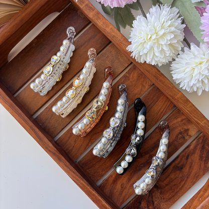 Heart Pearl Lock Banana Clip – Medium