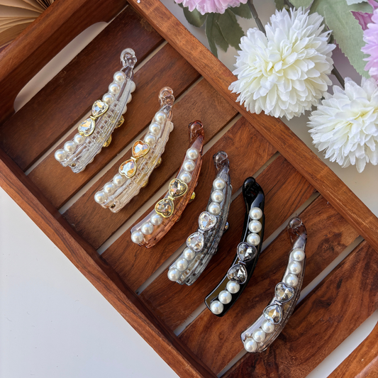 Heart Pearl Lock Banana Clip – Medium