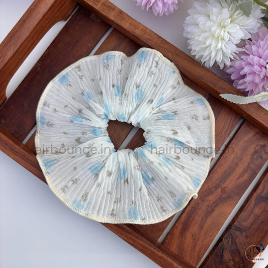 Blooming Petals Pleated Scrunchie for Women & Girls | Floral Chiffon Hair Tie