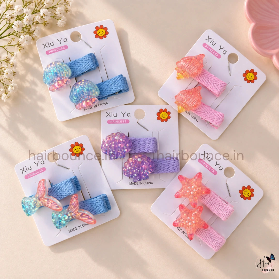 Ocean Shell & Mermaid Glitter Alligator Hair Clips for Girls