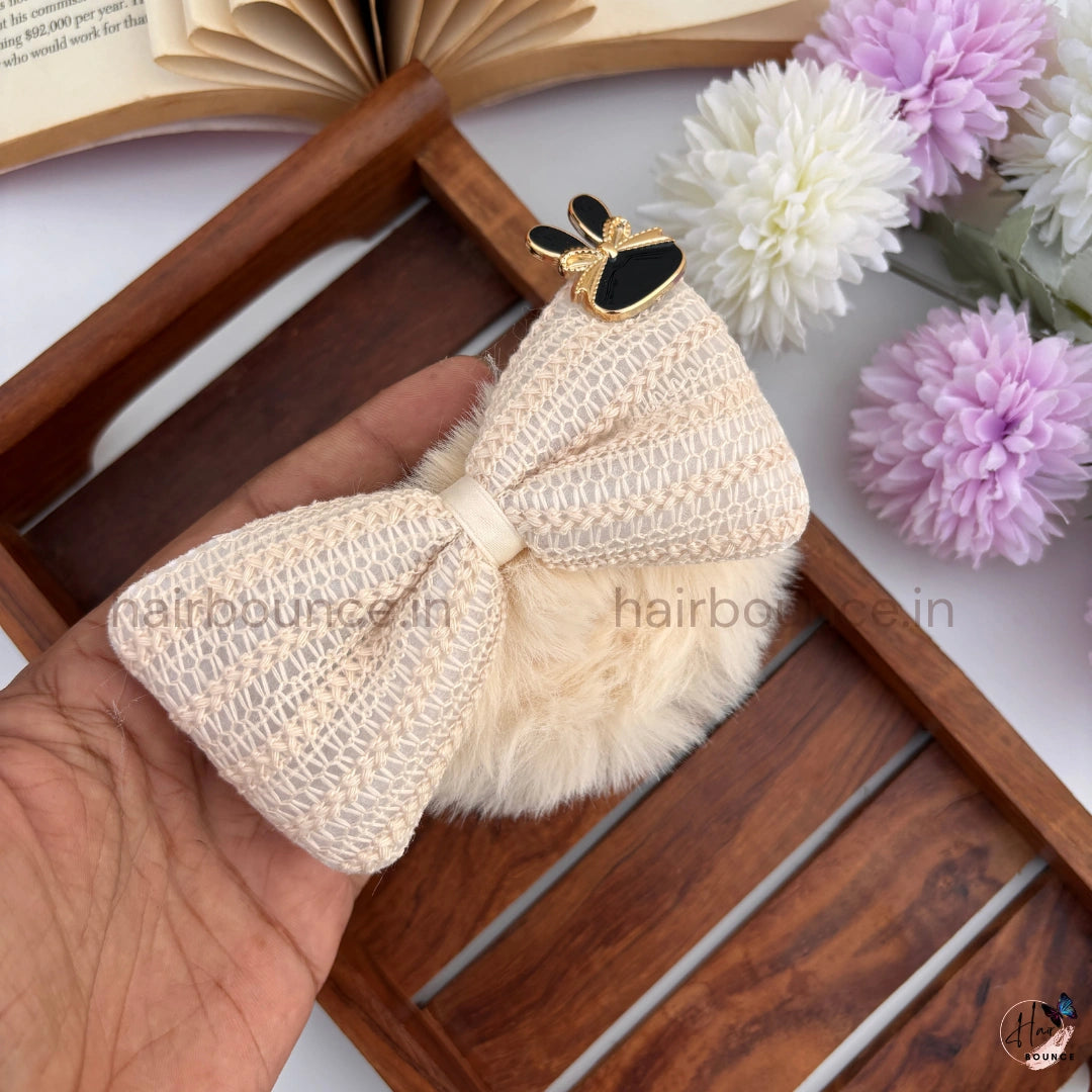 Luxe Fur Bow Scrunchie with Bunny Charm – Available in 6 Colours