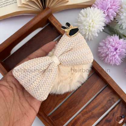 Luxe Fur Bow Scrunchie with Bunny Charm – Available in 6 Colours